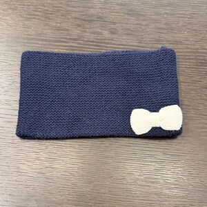 Navy Blue Knit Headband with White Bow